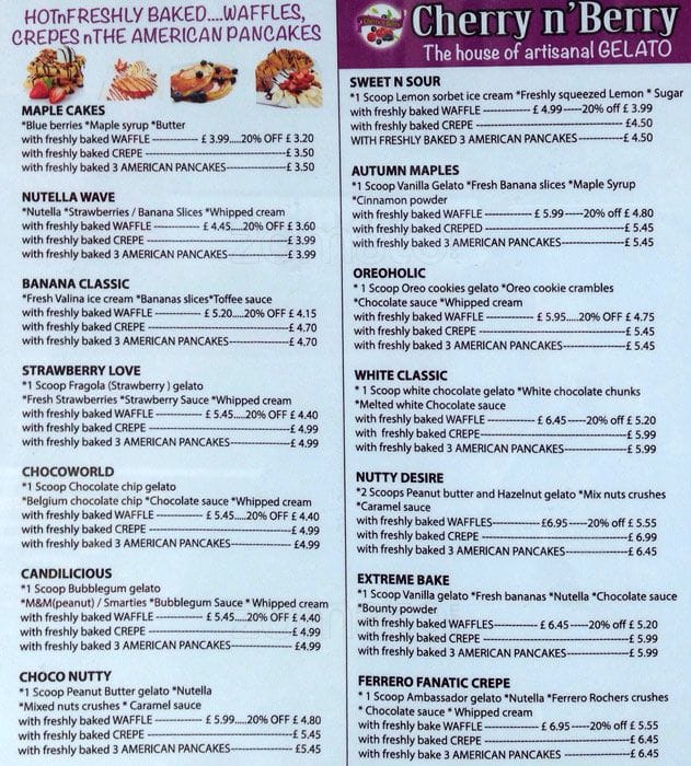Cherry N Berry Menu, Menu untuk Cherry N Berry, Streatham, London
