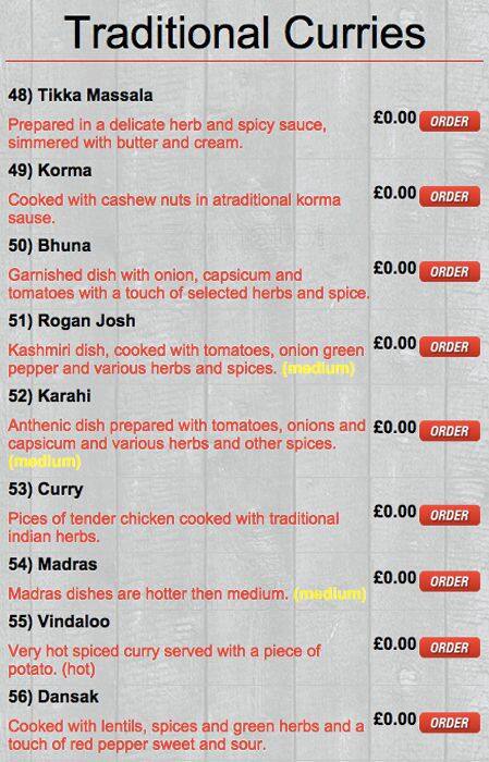 Monkeys Indian Takeaway menu