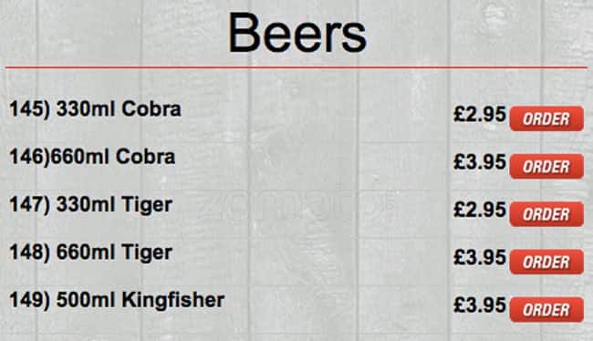 Monkeys Indian Takeaway menu