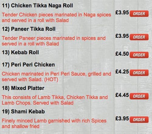 Monkeys Indian Takeaway menu