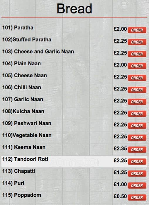 Monkeys Indian Takeaway menu