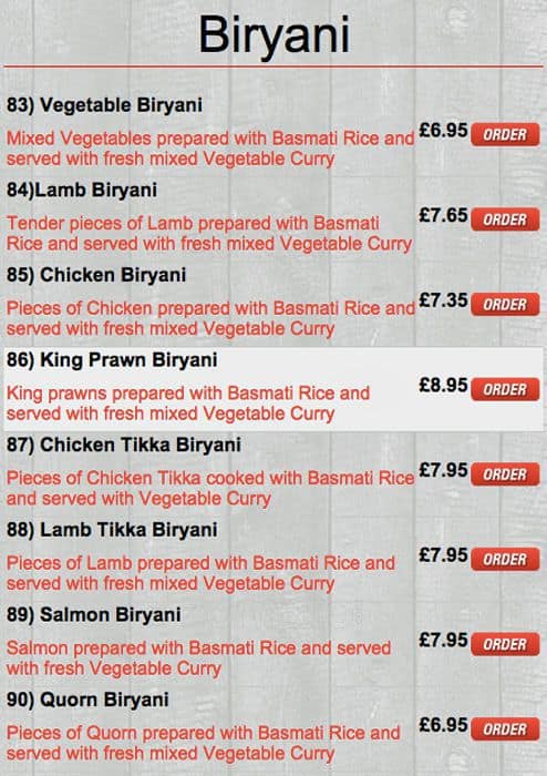 Monkeys Indian Takeaway menu