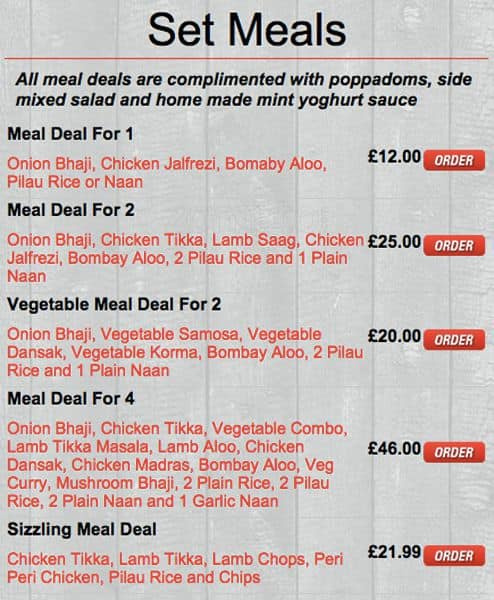 Monkeys Indian Takeaway menu