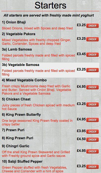 Monkeys Indian Takeaway menu
