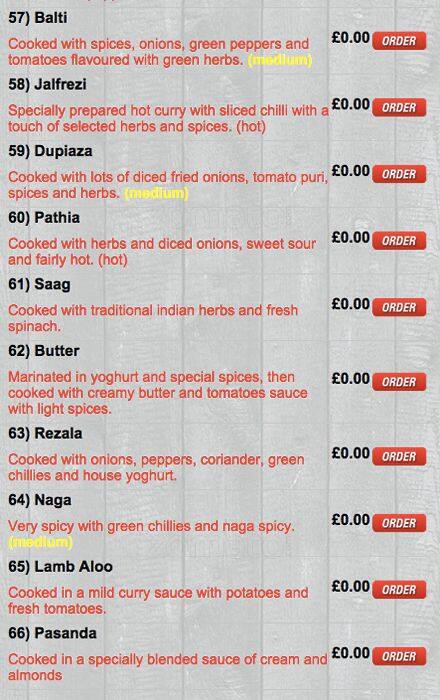 Monkeys Indian Takeaway menu