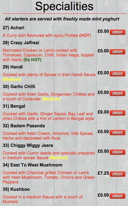 Monkeys Indian Takeaway menu