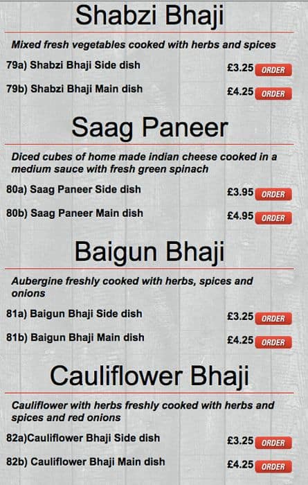 Monkeys Indian Takeaway menu
