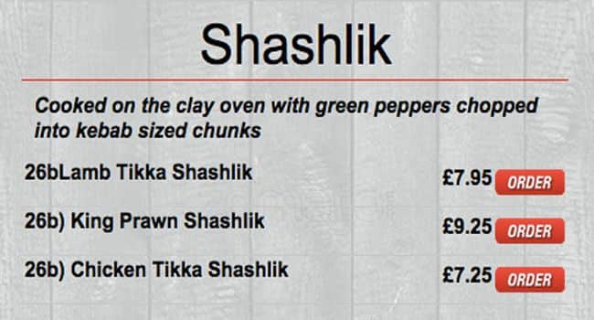 Monkeys Indian Takeaway menu