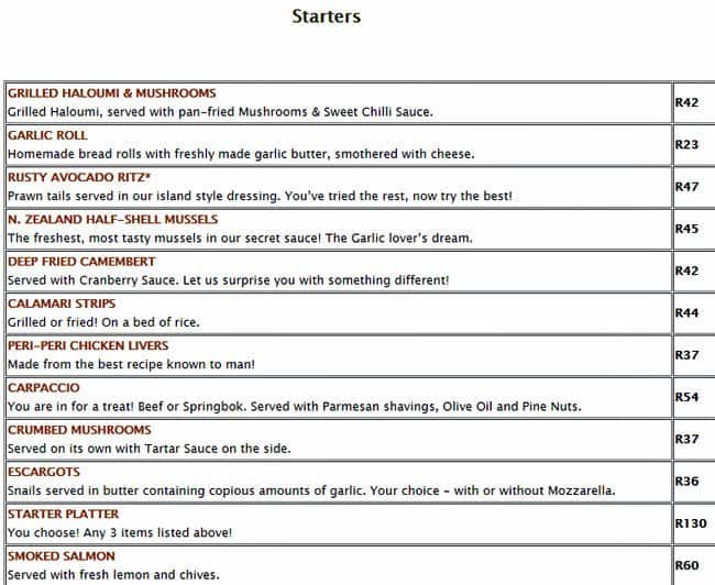 Hook up restaurant menu