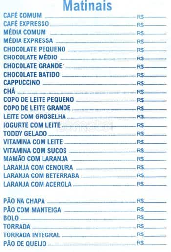 Lanchonete Estrela da Franca cardápio