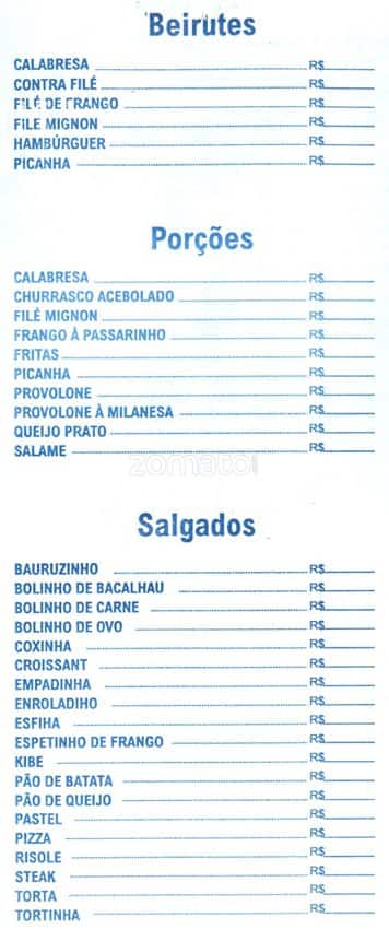 Lanchonete Estrela da Franca cardápio