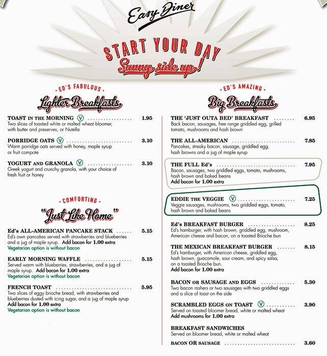 Menu at Ed's Easy Diner restaurant, Birmingham, Selfridges & Co