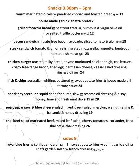 The Wild Fig Cafe Menu, Menu for The Wild Fig Cafe, Scarborough, Perth