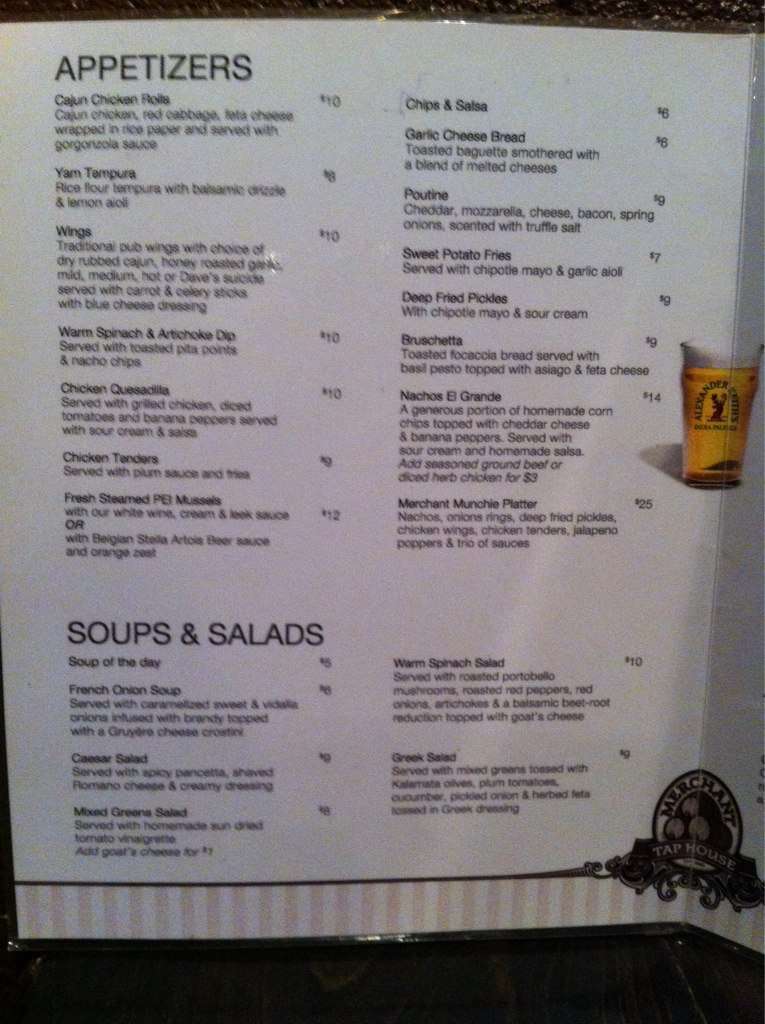 The Merchant Tap House Menu, Menu for The Merchant Tap House, Kingston