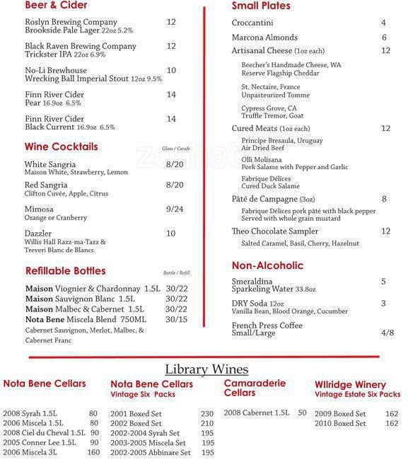 The Tasting Room menu, Menu restauracji The Tasting Room, Downtown