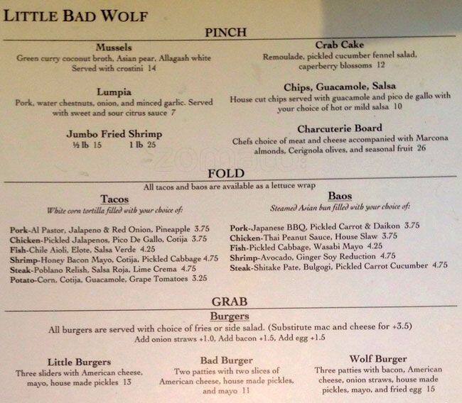 Little Bad Wolf Menu, Menu for Little Bad Wolf, Edgewater, Chicago