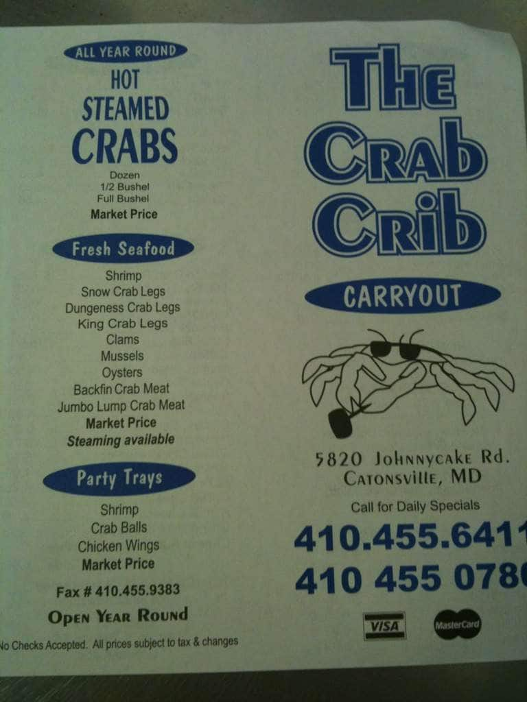 The Crab Crib Menu Menu For The Crab Crib Catonsville Baltimore