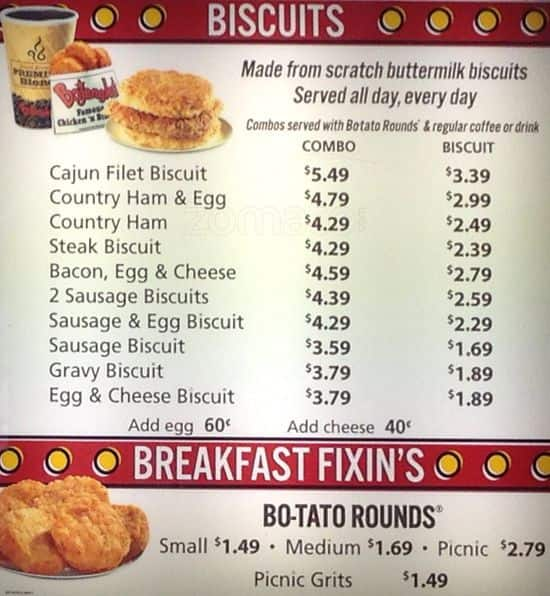 Bojangles Menu Price List