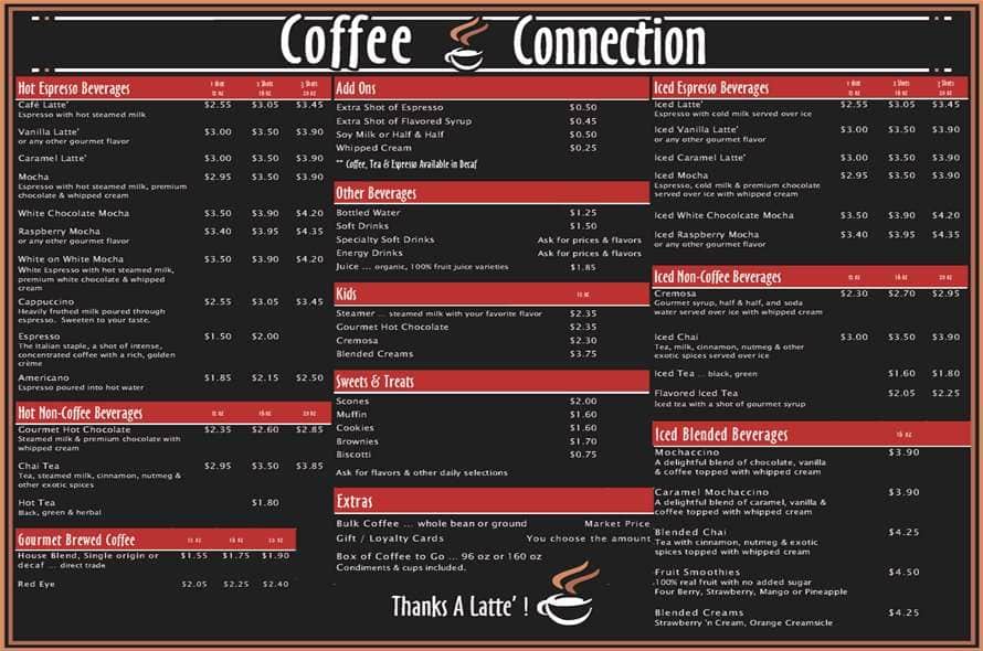 connector cafe menu