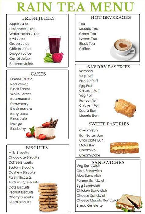 Ragin Tea Menu Menu of Rain Tea, Mogappair, Chennai