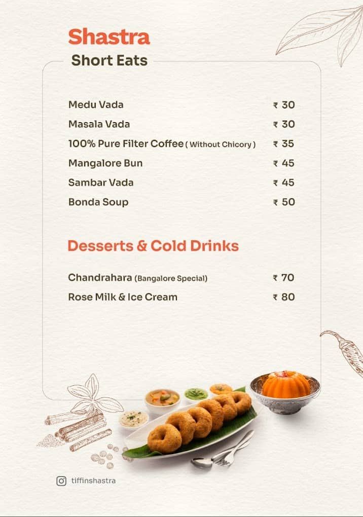 Menu of Tiffin Shastra, Anna Nagar West, Chennai