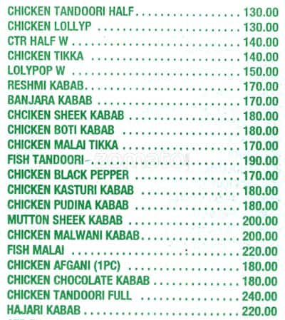 Hotel jai kamal menu