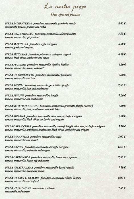 Menu di Pizzeria Ristorante Salernitano 