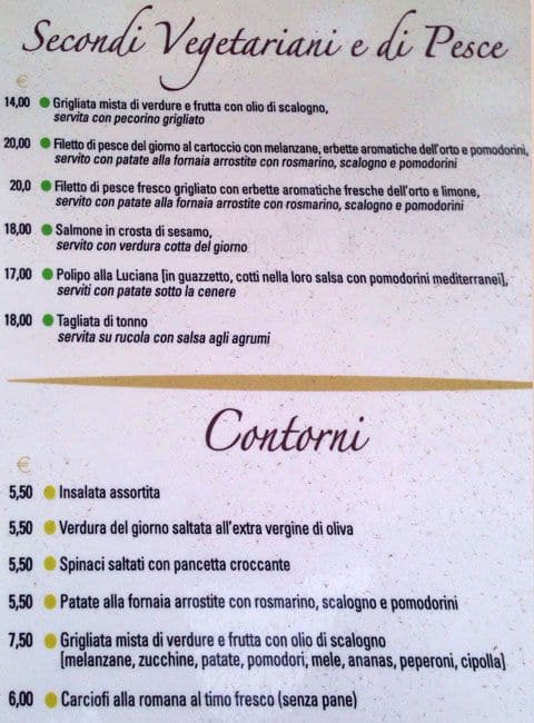 Menu di Ristorante @ il Cantico 