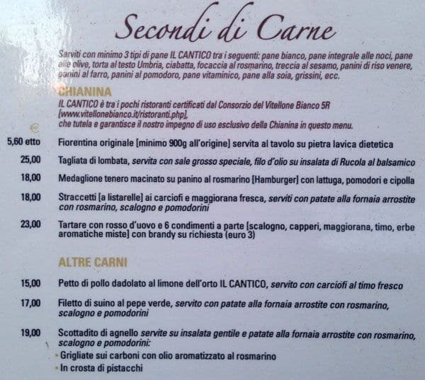 Menu di Ristorante @ il Cantico 