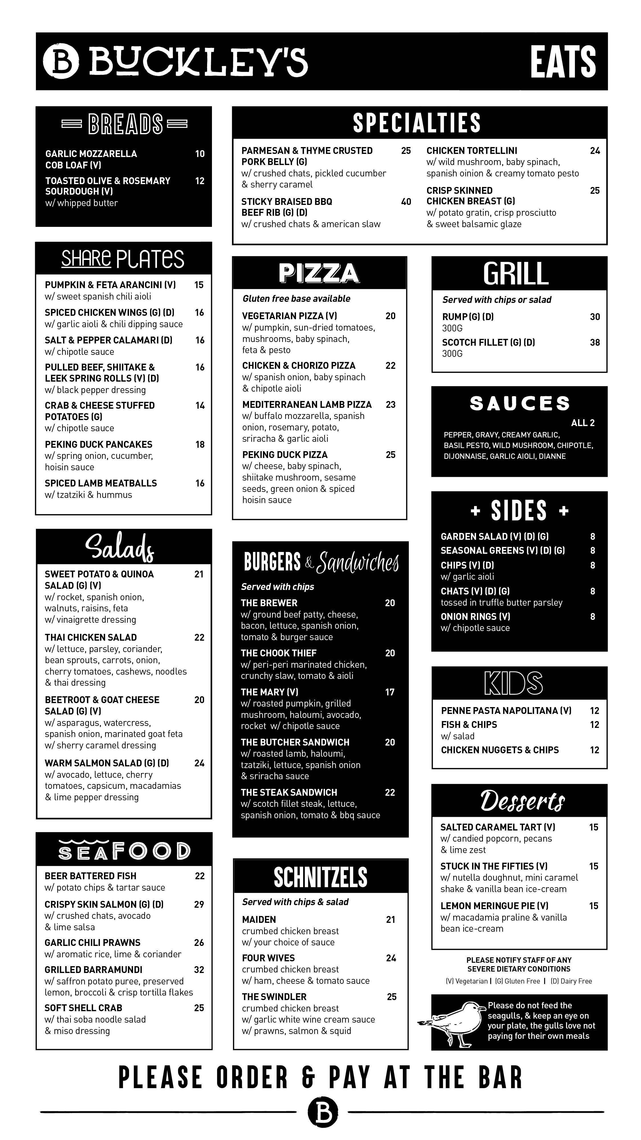 Buckley's Craft Beer Bar Menu Urbanspoon/Zomato