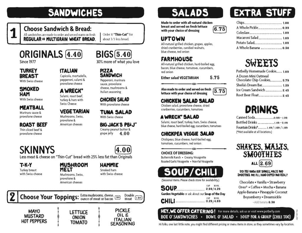 Potbelly Sandwich Shop Menu Menu For Potbelly Sandwich Shop College Park Prince George S