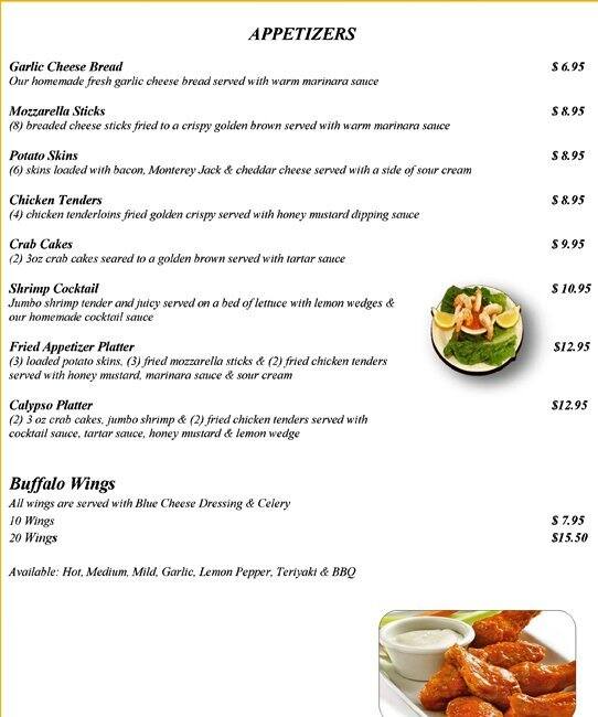 Calypso Bar and Grill Menu, Menu for Calypso Bar and Grill, IDrive