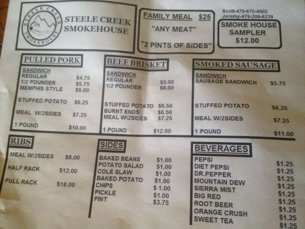 Steele Creek Smokehouse Menu, Menu for Steele Creek Smokehouse, Van