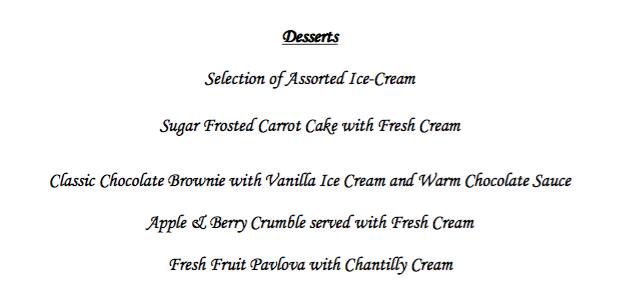 Carta de Howards Restaurant