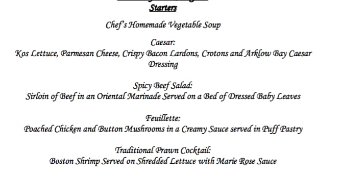 Carta de Howards Restaurant