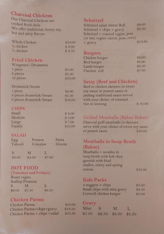 Menu at Fusion Charcoal Grill fast food, Bacchus Marsh