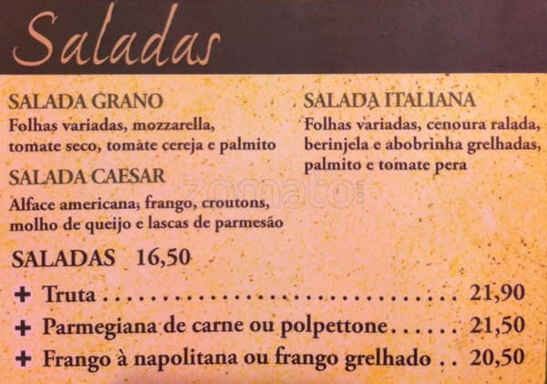 Restaurante Abbraccio cardápio