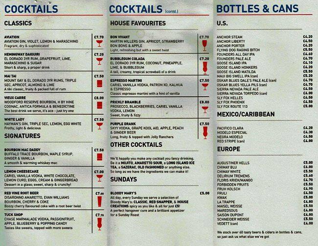 Terrace menu