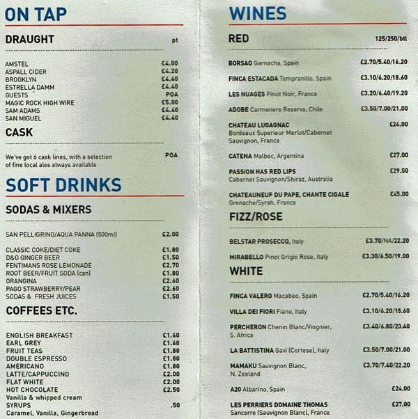 Terrace menu