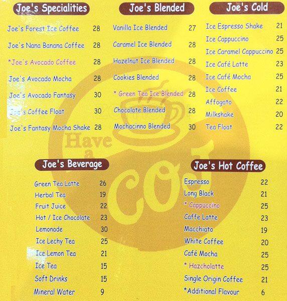 Menu Of Cup Of Joe Lebak Bulus Jakarta