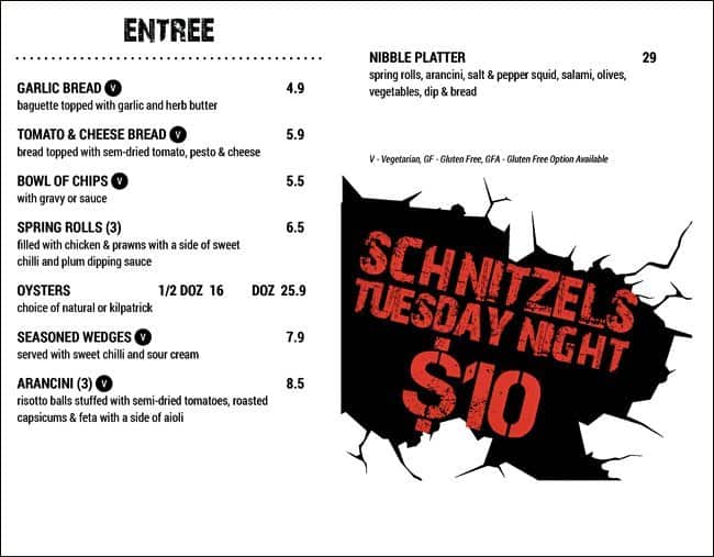 Bridgeway Hotel a Adelaide Foto del Menu con Prezzi Urbanspoon/Zomato