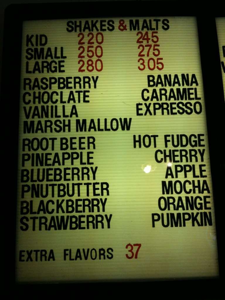 Menu at Scott's Dairy Freeze restaurant, North Bend