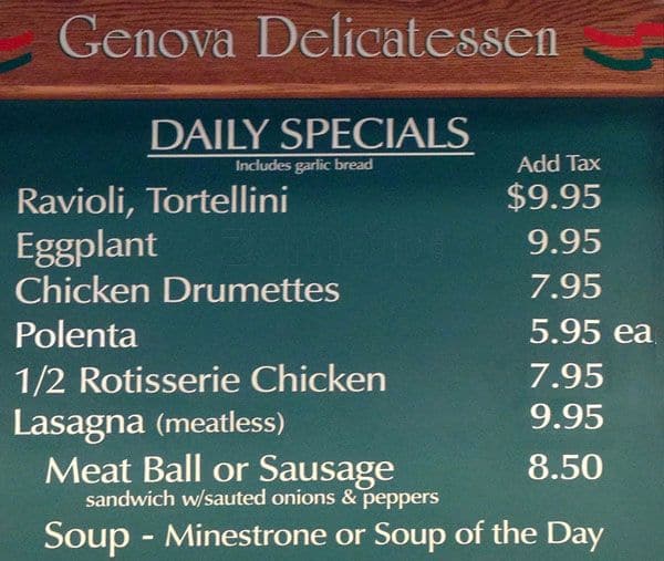 Genova Delicatessen Menu, Menu for Genova Delicatessen, Napa, Napa Urbanspoon/Zomato