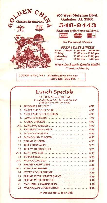 Menu At Golden China Restaurant Gadsden