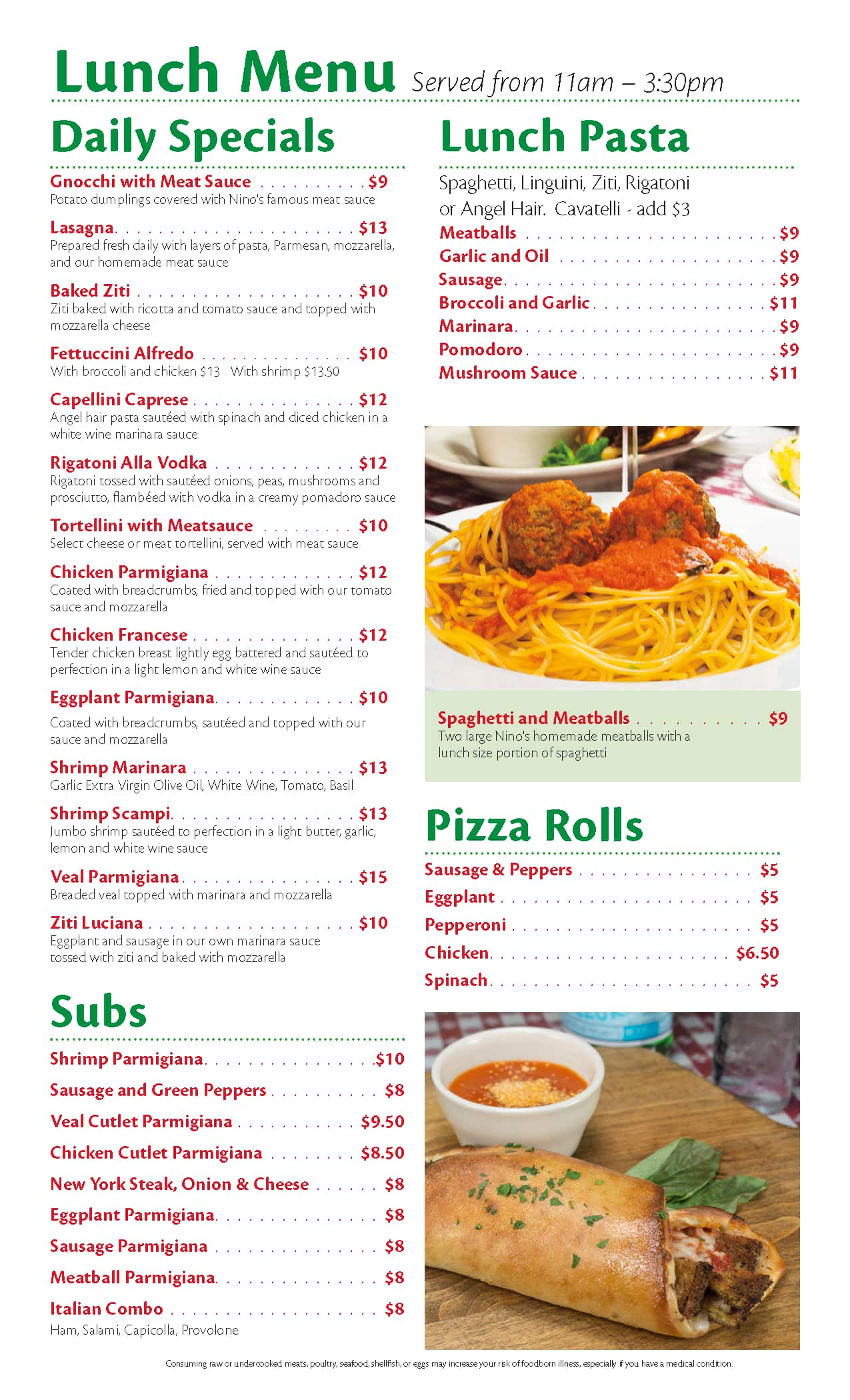 Menu at Nino’s Pizzeria and Restaurant, Estero