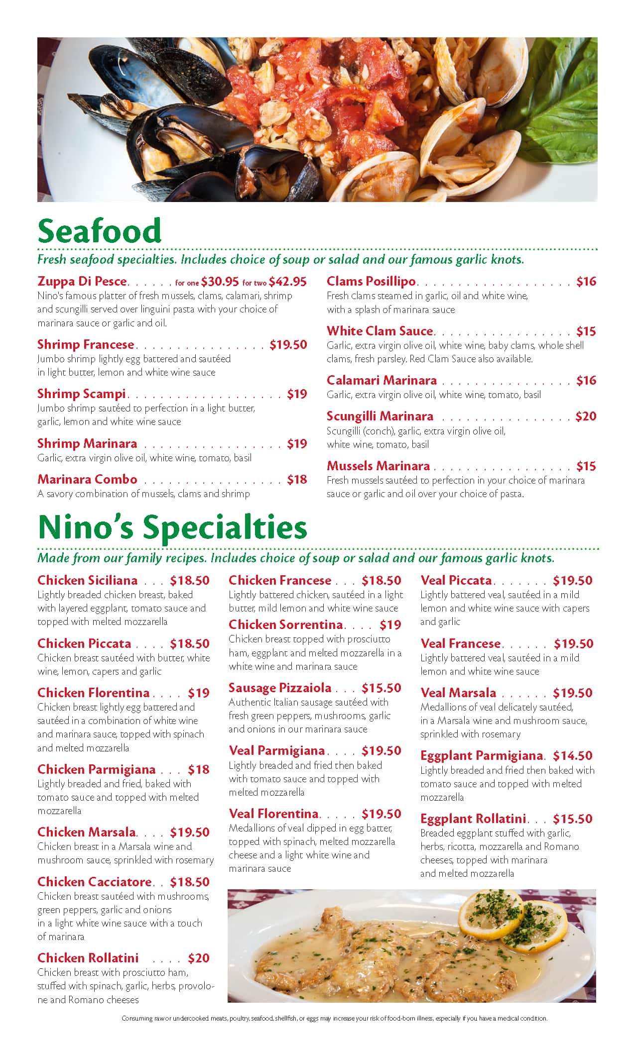 Menu at Nino’s Pizzeria and Restaurant, Estero
