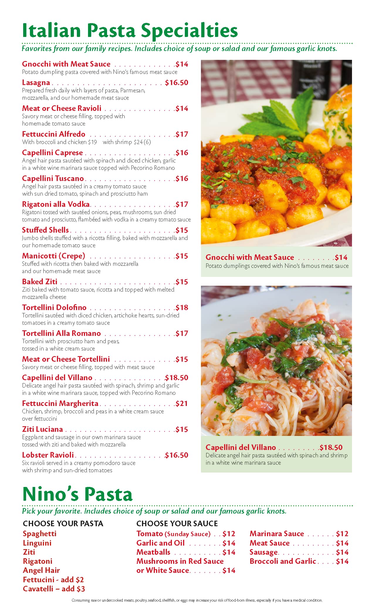 Menu at Nino’s Pizzeria and Restaurant, Estero