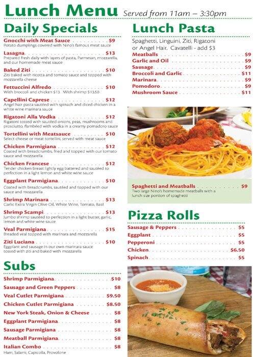 Nino's Thick & Thin Pizza Menu - Urbanspoon/Zomato