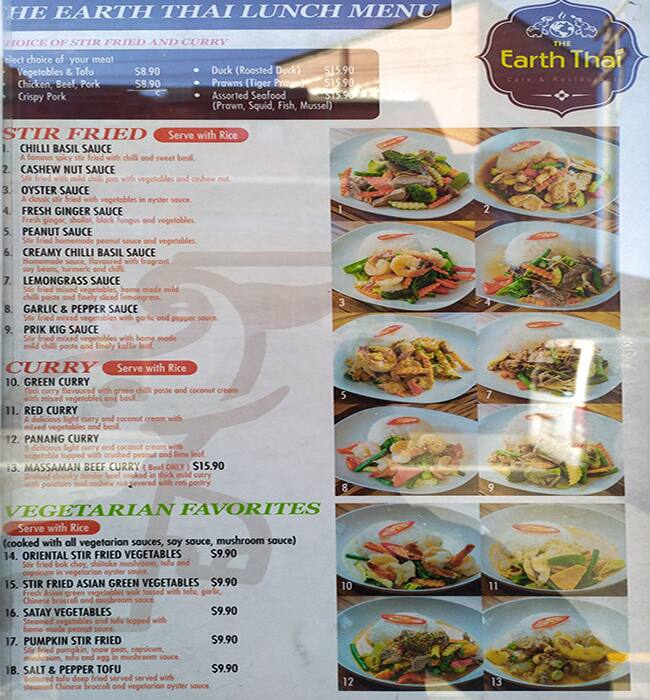 Menu at The Earth Thai, Sydney