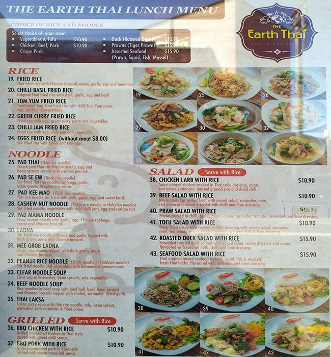 Menu at The Earth Thai, Sydney